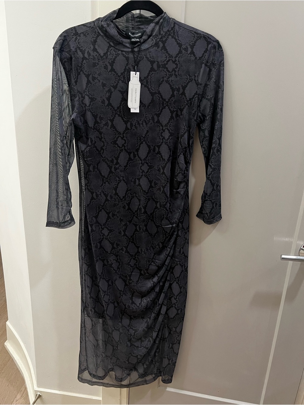 NWT Sanctuary Black Snake-Print Mesh Midi Dress